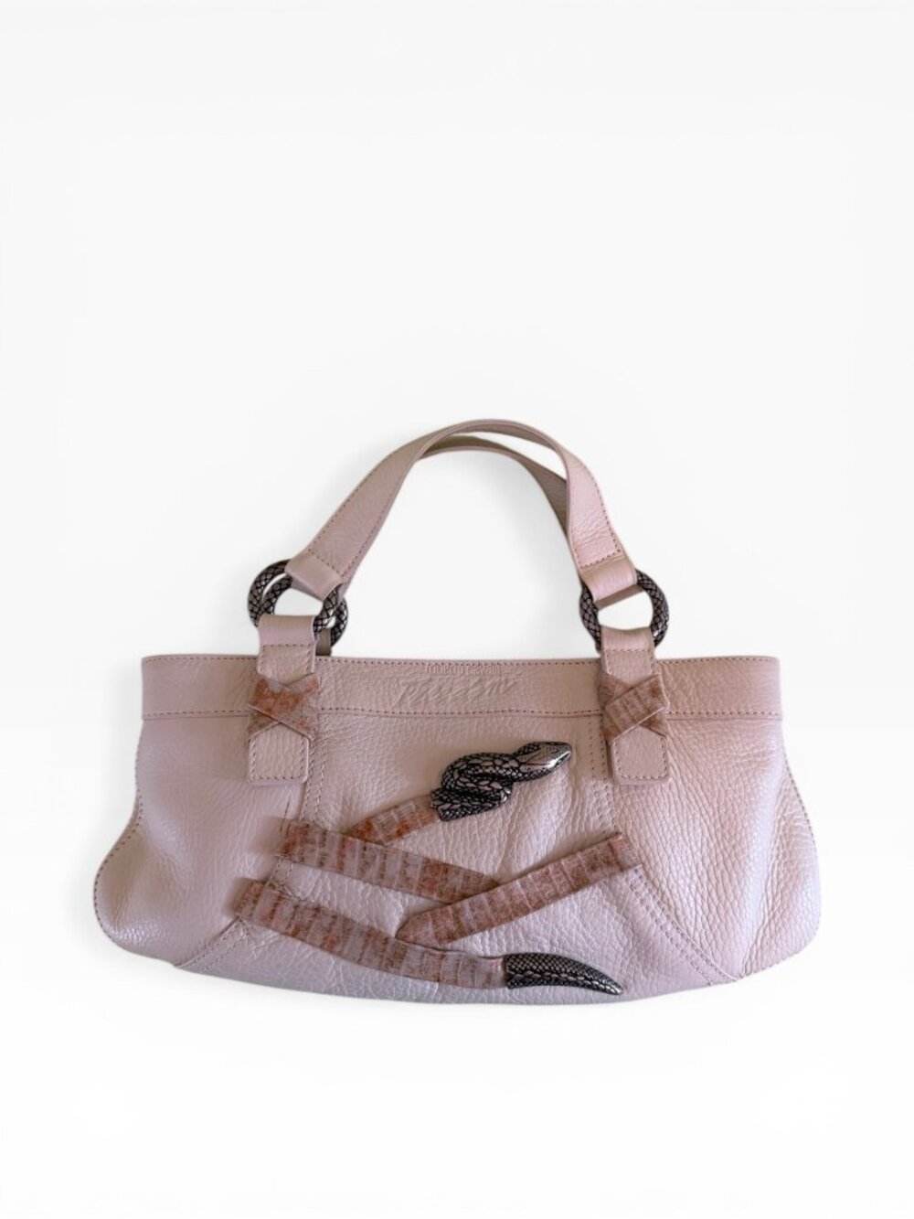 Roberto Cavalli Freedom Snake Head Leather Handbag